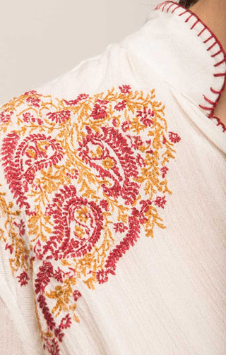 Embroidered Crossover Boho Blouse - White - JACHS NY