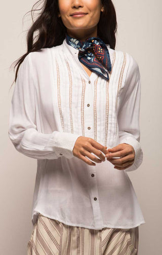 Banded Collar Blouse With Pleated Bib - JACHS NY