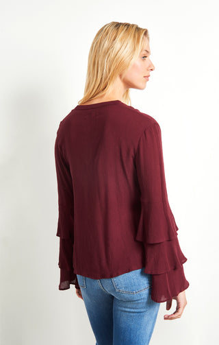 Burgundy Tiered Bell Sleeve Top - JACHS NY