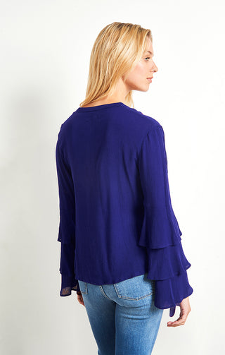 Navy Tiered Bell Sleeve Top - JACHS NY