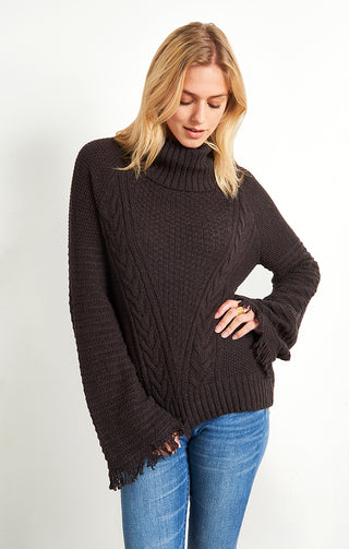 Bell Sleeve Turtleneck Sweater- Dark Grey - JACHS NY