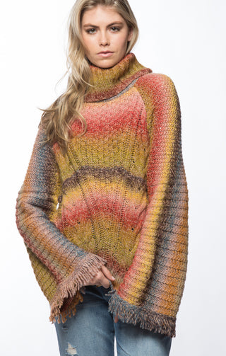 Bell Sleeve Turtleneck Sweater- Multi Color - JACHS NY