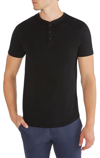 Jet Black Sueded Cotton Short Sleeve Henley - JACHS NY