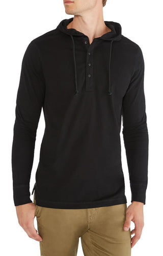 Jet Black Sueded Cotton Hooded Henley - JACHS NY