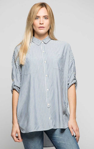 Striped Oversized Drop Sleeve Shirt - Grey - JACHS NY