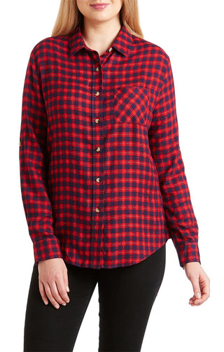JACHS GF Red Micro Plaid Rayon Flannel Shirt - JACHS NY