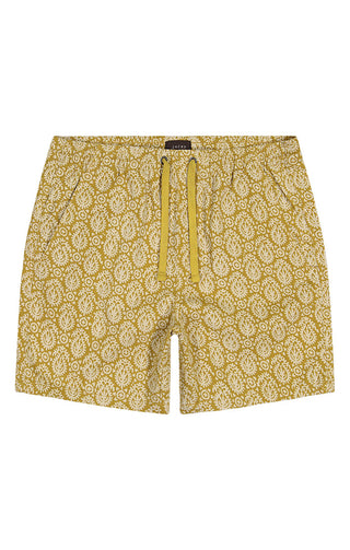 Gold Printed Stretch Twill Pull On Dock Short - JACHS NY