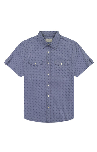 Grey Geo Print Stretch Poplin Short Sleeve Shirt - JACHS NY