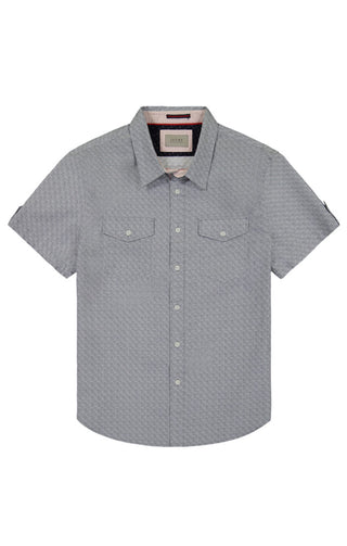 Grey Micro Block Print Short Sleeve Tech Shirt - JACHS NY