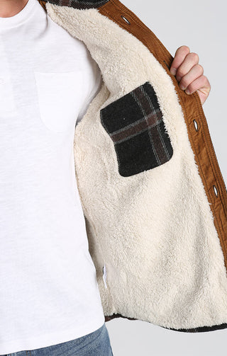 Brown Sherpa Lined Wool Blend Shirt Jacket - JACHS NY