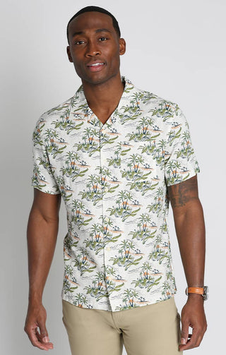 Tropical Print Rayon Short Sleeve Camp Shirt - JACHS NY