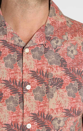 Pink Tropical Print Rayon Short Sleeve Camp Shirt - JACHS NY