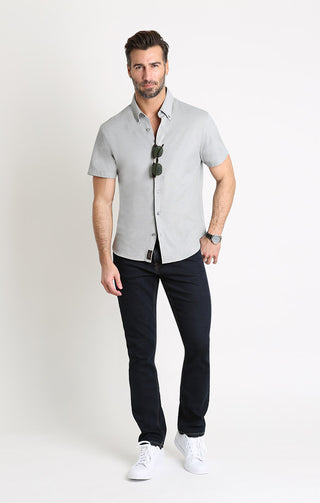 Grey Knit Oxford Short Sleeve Shirt - JACHS NY