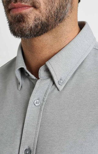 Grey Knit Oxford Short Sleeve Shirt - JACHS NY