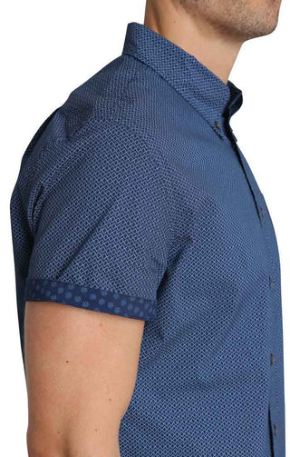 Blue Micro Print Short Sleeve Tech Shirt - JACHS NY