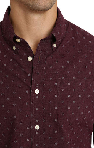 Burgundy Melange Printed Oxford Shirt - JACHS NY