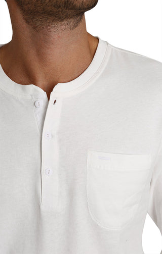 White Sueded Cotton Long Sleeve Henley - JACHS NY