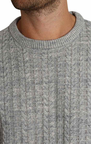 Light Grey Cable Knit Crewneck Sweater - JACHS NY
