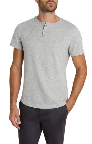 Light Heather Grey Sueded Cotton Short Sleeve Henley - JACHS NY