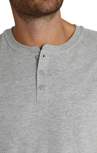 Light Heather Grey Sueded Cotton Short Sleeve Henley - JACHS NY