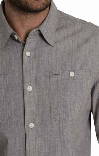 Grey Stretch Slub Chambray Shirt - JACHS NY