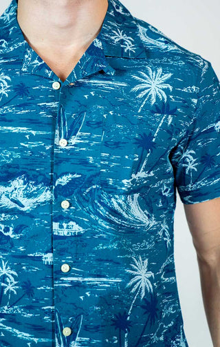 Turquoise Printed Rayon Camp Shirt - JACHS NY