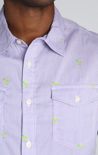 Cocktail Print Stretch Poplin Short Sleeve Shirt - JACHS NY