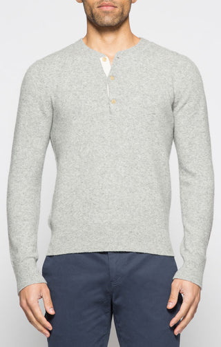 Grey Wool Blend Sweater Henley - JACHS NY