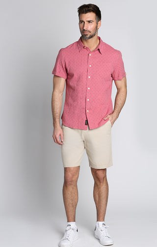 Red Floral Stretch Linen Short Sleeve Shirt - JACHS NY