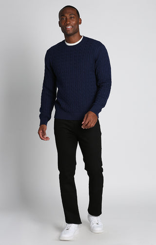 Navy Cotton Cashmere Cable Knit Sweater - JACHS NY
