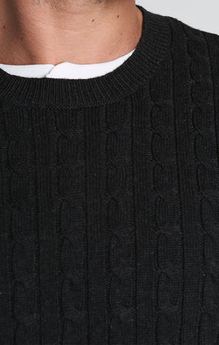 Charcoal Cotton Cashmere Cable Knit Sweater - JACHS NY