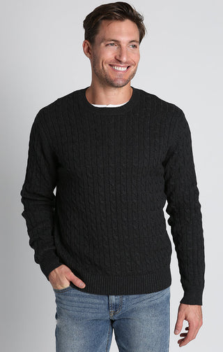Charcoal Cotton Cashmere Cable Knit Sweater - JACHS NY