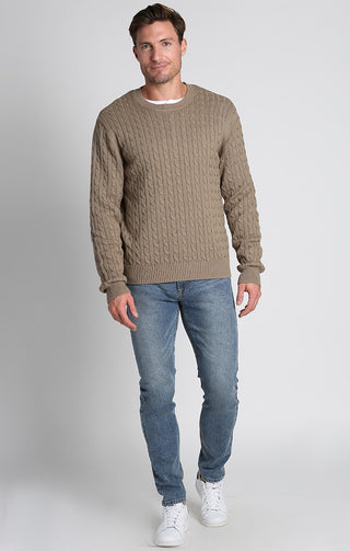 Brown Cotton Cashmere Cable Knit Sweater - JACHS NY