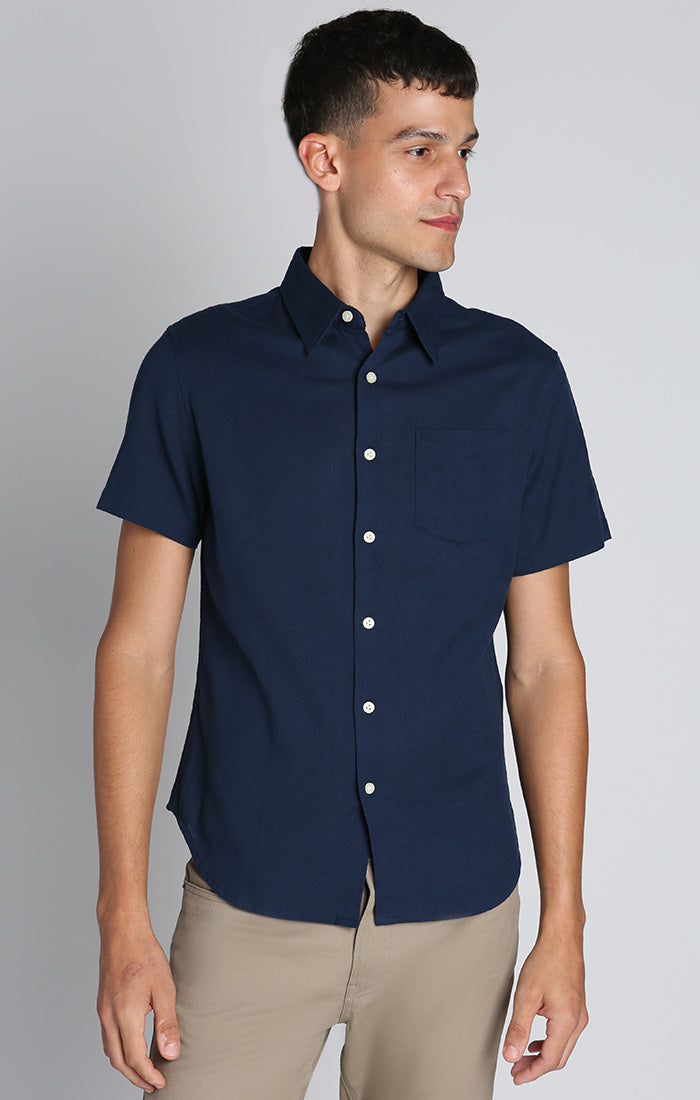 Navy Cotton Linen Short Sleeve Shirt – JACHS NY
