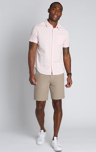 Pink Floral Print Cotton Linen Short Sleeve Shirt - JACHS NY