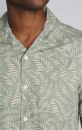 Green Leaf Print Rayon Camp Shirt - JACHS NY