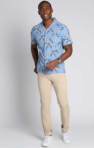 Blue Tropical Print Rayon Short Sleeve Camp Shirt - JACHS NY