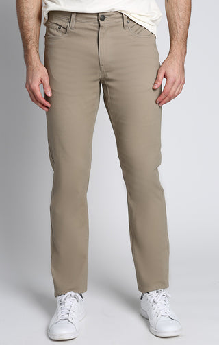 Taupe Straight Fit Stretch Twill 5 Pocket Pant - JACHS NY