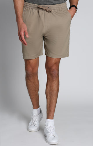 Taupe Stretch Twill Pull On Dock Short - JACHS NY