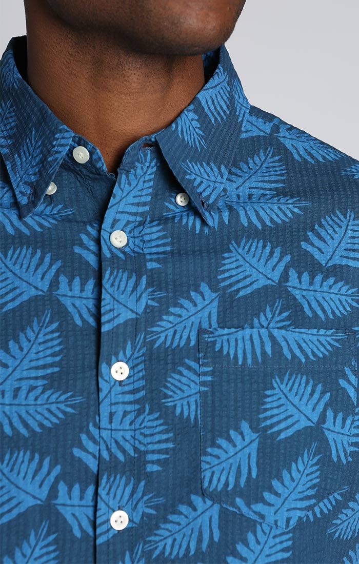Leaf Seersucker Print Short JACHS Sleeve NY – Indigo Shirt
