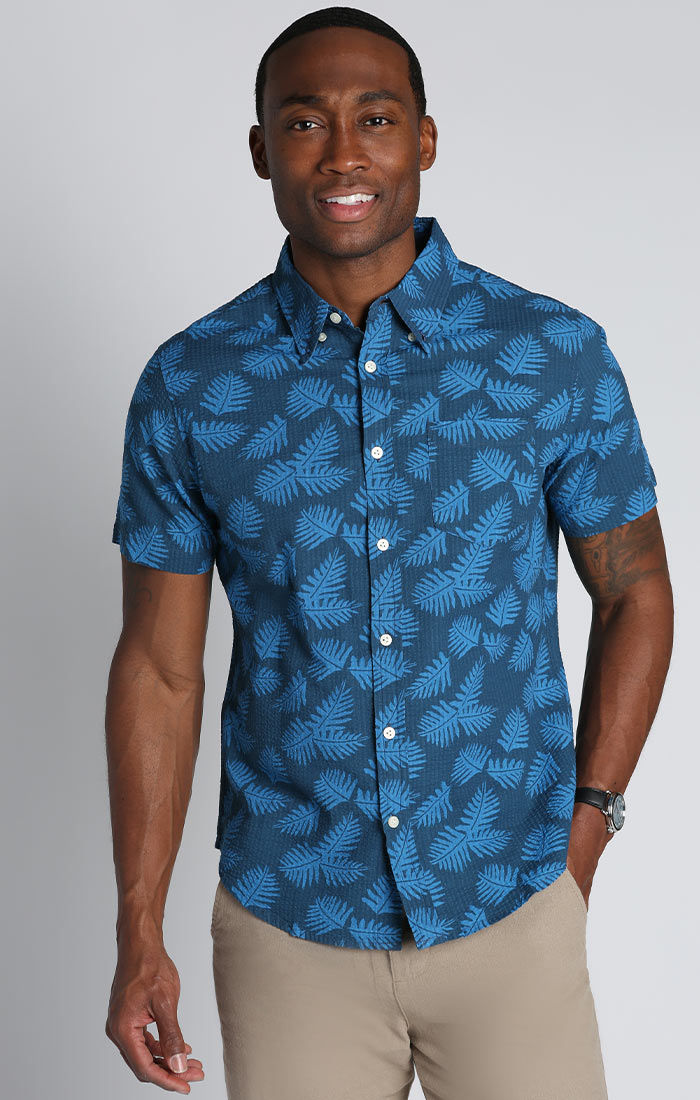 leaf blue hawaiian cotton shirt