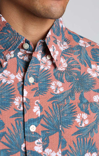 Tropical Print Seersucker Short Sleeve Shirt - JACHS NY
