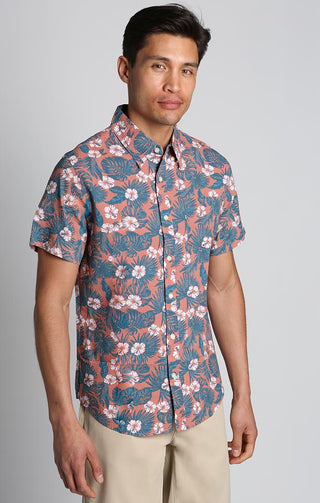 Tropical Print Seersucker Short Sleeve Shirt - JACHS NY