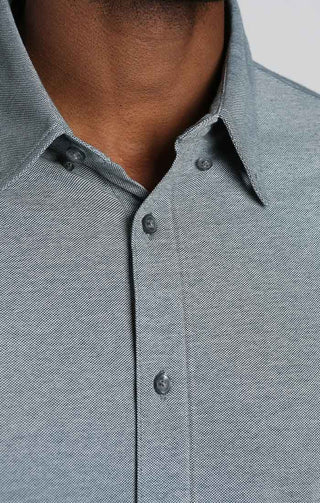 Blue Stretch Knit Oxford Short Sleeve Shirt - JACHS NY