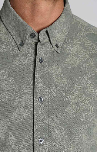 Leaf Print Knit Oxford Short Sleeve Shirt - JACHS NY
