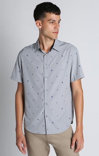 Light Grey Print Gravityless Short Sleeve Shirt - JACHS NY