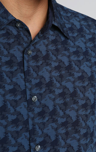 Dark Blue Print Gravityless Short Sleeve Shirt - JACHS NY