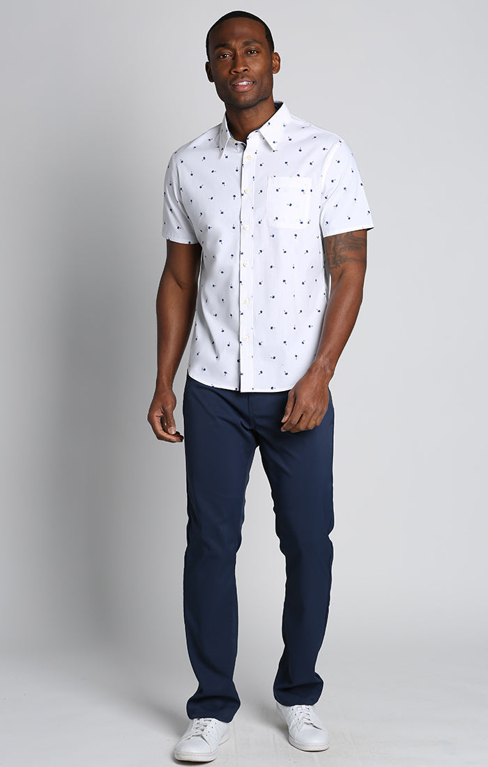 White Printed Poplin Stretch Short Sleeve Shirt – JACHS NY