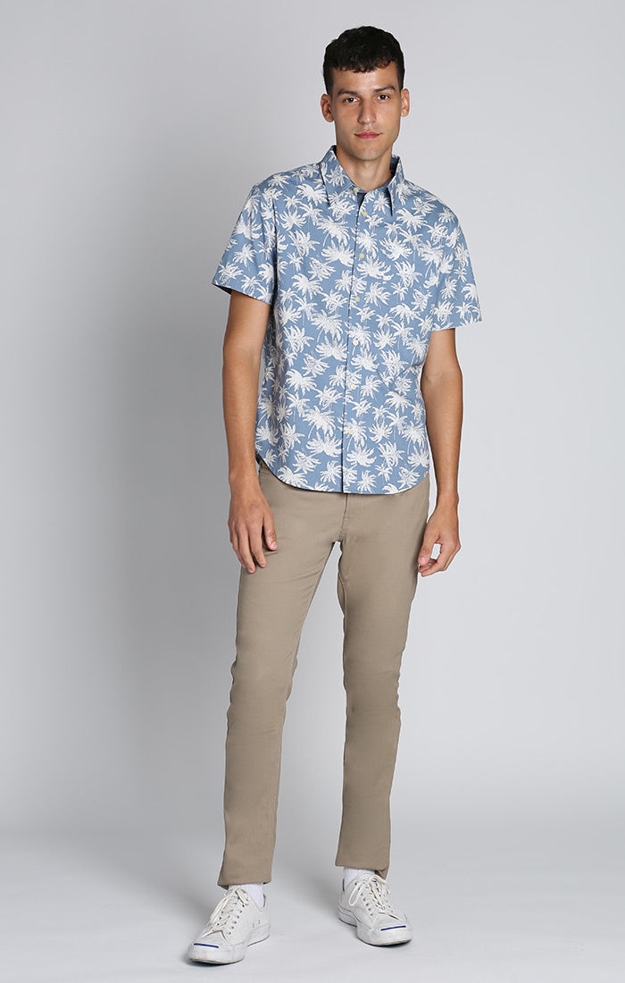 Blue Palm Tree Print Stretch Short Sleeve Shirt – JACHS NY