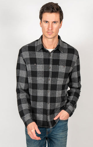 Charcoal Buffalo Plaid Knit Flannel Shirt - JACHS NY